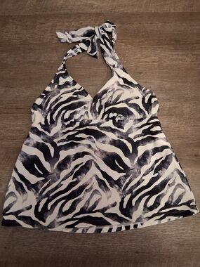 Catalina Black & White Zebra Halter Tankini Top